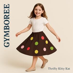 Gymboree Button Applique Elastic Waist A Line Skirt Brown Multicolor Girls 7